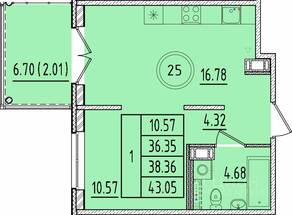 МЖК «Образцовый квартал 17», планировка 1-комнатной квартиры, 36.35 м²