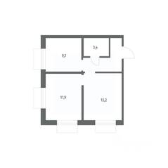 ЖК «Парусная 1», планировка 2-комнатной квартиры, 43.50 м²