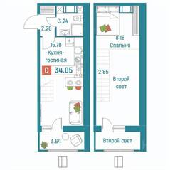 ЖК «Графика», планировка студии, 34.05 м²