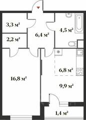 ЖК Миниполис «Восемь кленов», планировка 2-комнатной квартиры, 50.50 м²
