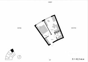 ЖК «Мытищи-Сити», планировка 1-комнатной квартиры, 42.30 м²