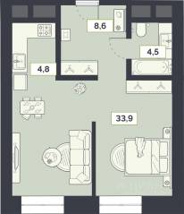 ЖК «Лайм», планировка 1-комнатной квартиры, 52.60 м²