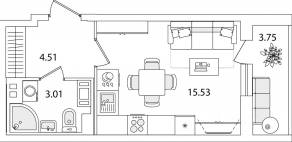 ЖК «Кинопарк», планировка студии, 24.93 м²