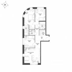 ЖК «MariInn Park», планировка 3-комнатной квартиры, 93.00 м²