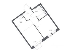 ЖК «Молжаниново», планировка 1-комнатной квартиры, 34.63 м²