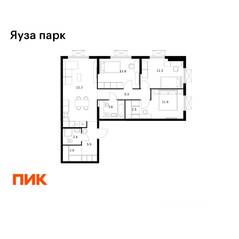 ЖК «Яуза парк (ПИК)», планировка 3-комнатной квартиры, 79.60 м²