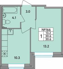 ЖК «Удача», планировка студии, 30.60 м²