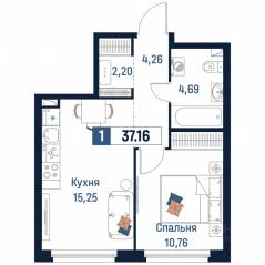 ЖК «Максималист», планировка 1-комнатной квартиры, 37.16 м²