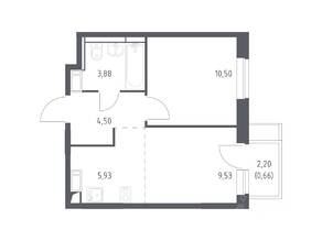 ЖК «Пятницкие Луга», планировка 1-комнатной квартиры, 35.00 м²