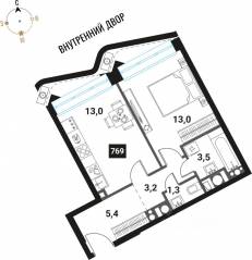ЖК «Интеллигент», планировка 1-комнатной квартиры, 39.40 м²