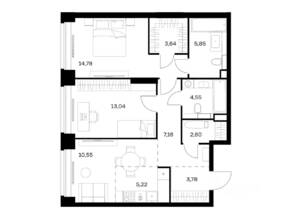 ЖК «Nova», планировка 2-комнатной квартиры, 71.17 м²