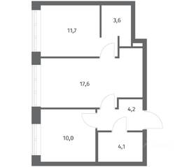 ЖК «NEWПИТЕР», планировка 2-комнатной квартиры, 51.22 м²