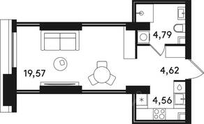 ЖК «Солос», планировка студии, 33.54 м²