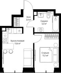 ЖК «Veer», планировка 1-комнатной квартиры, 32.40 м²
