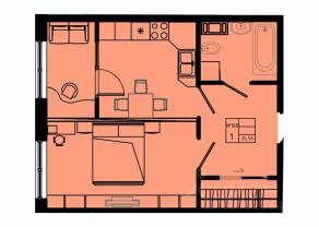 ЖК «Pixel», планировка 1-комнатной квартиры, 35.50 м²
