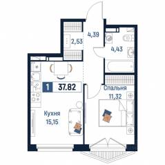 ЖК «Максималист», планировка 1-комнатной квартиры, 37.82 м²