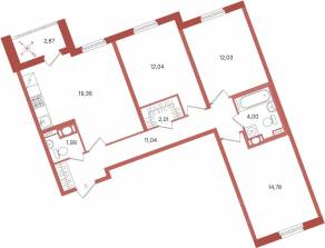 ЖК «Патио», планировка 3-комнатной квартиры, 78.69 м²