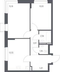 ЖК «Богдановский Лес», планировка 2-комнатной квартиры, 53.92 м²