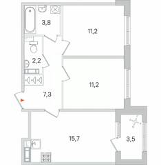 МЖК «Дубровский», планировка 2-комнатной квартиры, 53.15 м²