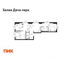 ЖК «Белая Дача парк», планировка 2-комнатной квартиры, 68.60 м²