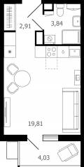 ЖК «Десятка», планировка студии, 28.00 м²