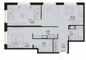 ЖК «ID Murino III», планировка 2-комнатной квартиры, 59.03 м²