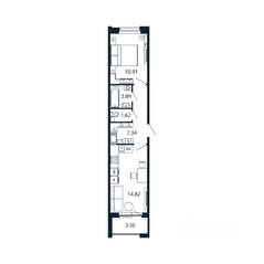 ЖК «Полис Новоселье», планировка 1-комнатной квартиры, 36.90 м²
