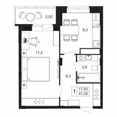 ЖК «Времена года», планировка 1-комнатной квартиры, 41.00 м²