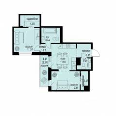 ЖК «ID Murino III», планировка 2-комнатной квартиры, 53.87 м²