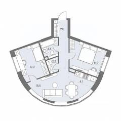 ЖК «Родина Переделкино», планировка 3-комнатной квартиры, 64.10 м²
