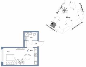 ЖК «Страна.Парковая», планировка студии, 28.26 м²