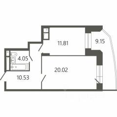 ЖК «Мессиер 18», планировка 1-комнатной квартиры, 49.16 м²