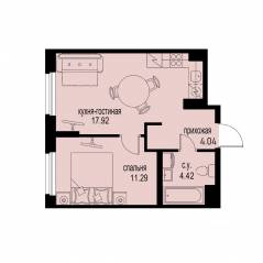 ЖК «ID Murino III», планировка 1-комнатной квартиры, 37.67 м²