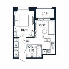 ЖК «Полис Новоселье», планировка 1-комнатной квартиры, 34.42 м²
