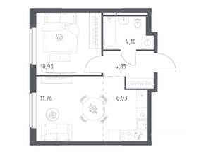 ЖК «Мытищи Парк», планировка 1-комнатной квартиры, 38.09 м²