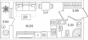 ЖК «Кинопарк», планировка студии, 23.62 м²