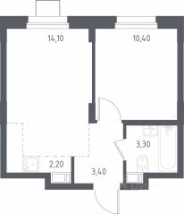 МФК «Люберцы 2023», планировка 1-комнатной квартиры, 33.50 м²