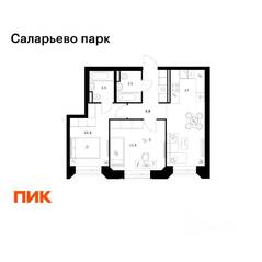 ЖК «Саларьево парк», планировка 2-комнатной квартиры, 56.00 м²