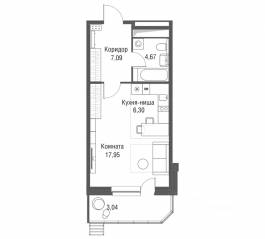 ЖК «Одинбург», планировка студии, 39.05 м²