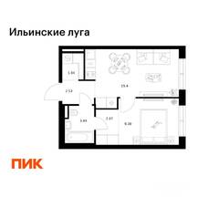 ЖК «Ильинские луга», планировка 1-комнатной квартиры, 35.42 м²