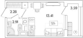 ЖК «Аурум», планировка студии, 20.40 м²