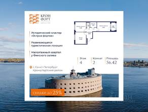 МЖК «Кронфорт. Центральный», планировка 2-комнатной квартиры, 56.42 м²