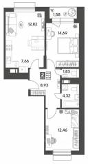 ЖК Арт-квартал «Публицист», планировка 2-комнатной квартиры, 64.29 м²