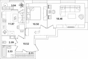 ЖК «БелАрт», планировка 2-комнатной квартиры, 60.50 м²