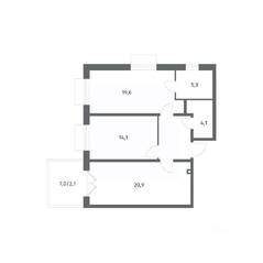 ЖК «Парусная 1», планировка 2-комнатной квартиры, 71.50 м²