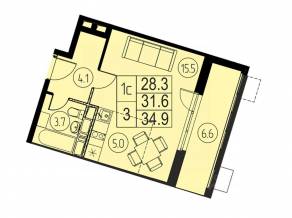 ЖК «River Park», планировка студии, 31.60 м²