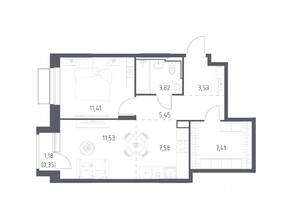 ЖК «Долина Яузы», планировка 1-комнатной квартиры, 51.08 м²