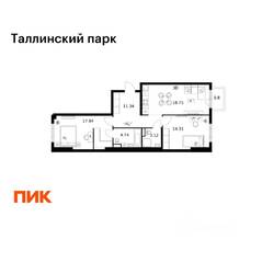 ЖК «Таллинский парк», планировка 2-комнатной квартиры, 70.90 м²