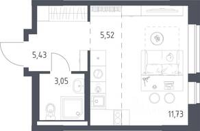 ЖК «Новое Видное», планировка студии, 25.73 м²