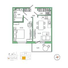 ЖК «IQ Гатчина», планировка 1-комнатной квартиры, 42.00 м²